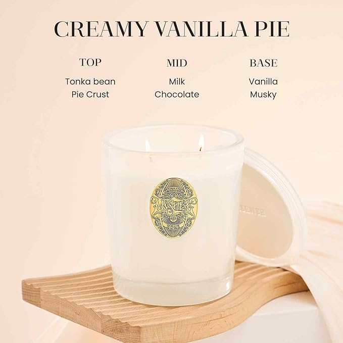M&SENSE Large Two-Wick Soy Candle | Creamy Vanilla Pie & White | 19.8 oz, 120H Burn Time | Luxury Scented Candle for Relaxation, Gifting, Home Décor | Ideal for Bedroom, Office, Party Ambiance - Bloomnest