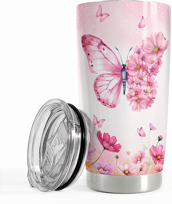 SANDJEST Butterfly Tumbler 20oz Butterfly Gifts for Women Girl Teen Stainless Steel Insulated Tumblers Coffee Travel Cup Mug Gift for Birthday Christmas - Bloomnest