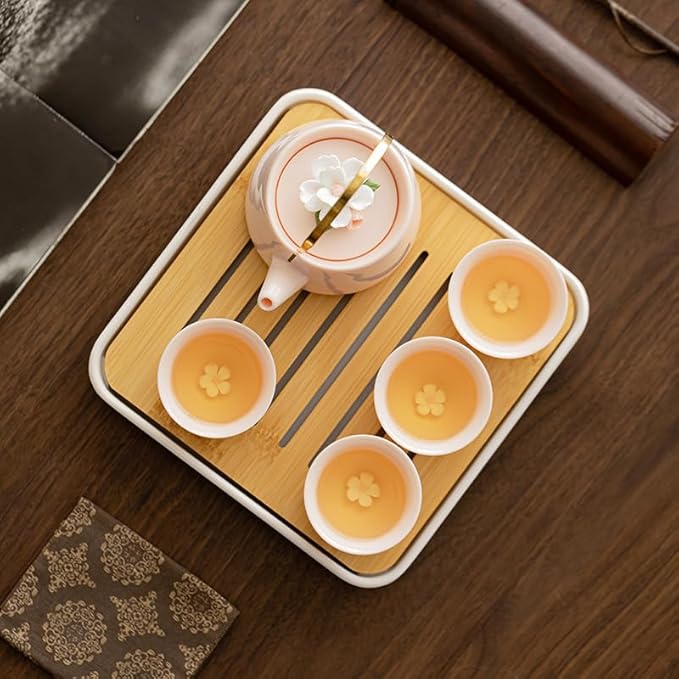 Japanese Porcelain Tea Set, Pink Kungfu Teapot Set with 1 Teapot, 4 Tea Cups, 1 Tea Tray, for Adults, Tea Lover/Women/Men/Office/Home (Pink) - Bloomnest