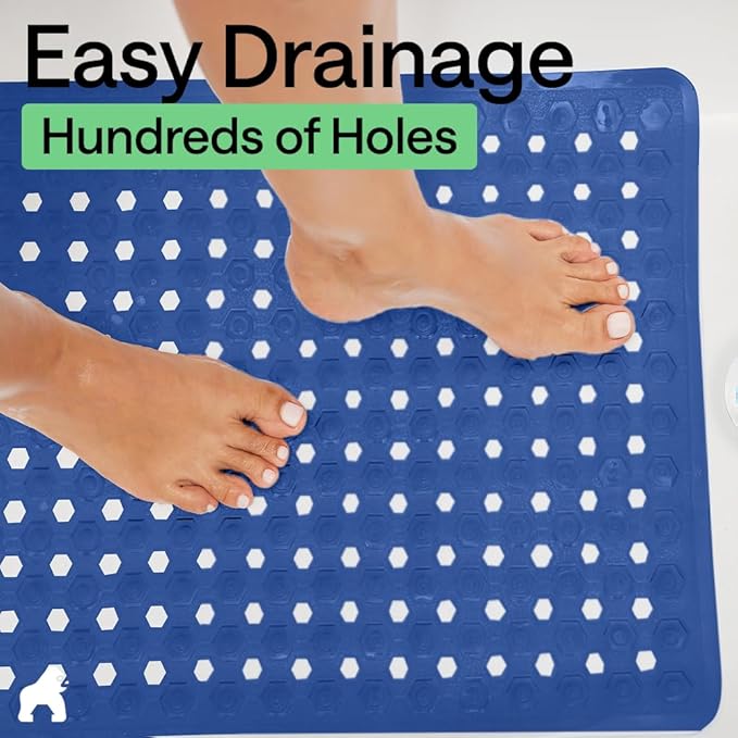 GORILLA GRIP Patented Square Shower Stall Mat, Small Bathtub Floor Mats for Stand Up Showers, Suction Cups, Drain Holes, Machine Wash, Soft on Feet, Bathroom Accessories 21x21 Inch, Royal Blue Opaque - Bloomnest