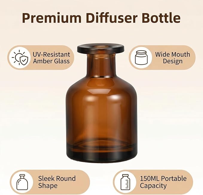 Brown 150ml/5oz Glass Diffuser Bottle, Aromatherapy Storage Container, Fragrance Accessories, DIY Replacement Diffuser Sets Bloomnest