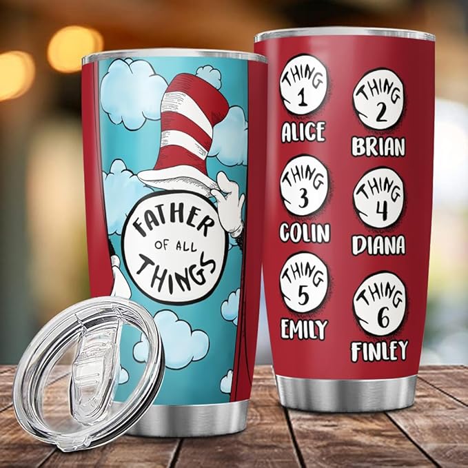Father of All Things Tumbler, 20oz or 30oz Custom Stainless Steel Mug for Dad, Personalized with Kids' Names and Thing Numbers, Funny Gift for Father’s Day, Birthday or Everyday Laughter - Bloomnest