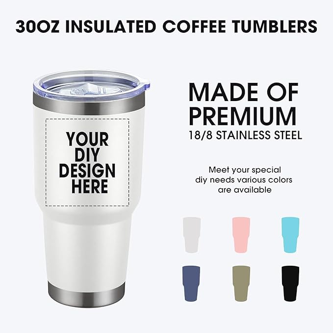Personalized Custom Tumbler Print in USA 30oz Stainless Steel Coffee Cup with Lid & Straw Double Wall Insulated Tumbler with Colorful Text Logo Photo - Bloomnest