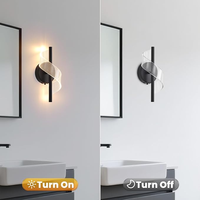 Cordless Wall Sconces Set of 2, Helical Wireless Rechargeable Battery Wall Light with Remote Control Dimmable. Portable Lighting for Wall Painting, Living Room, Bedroom, Night Light. 11.8''Black - Bloomnest