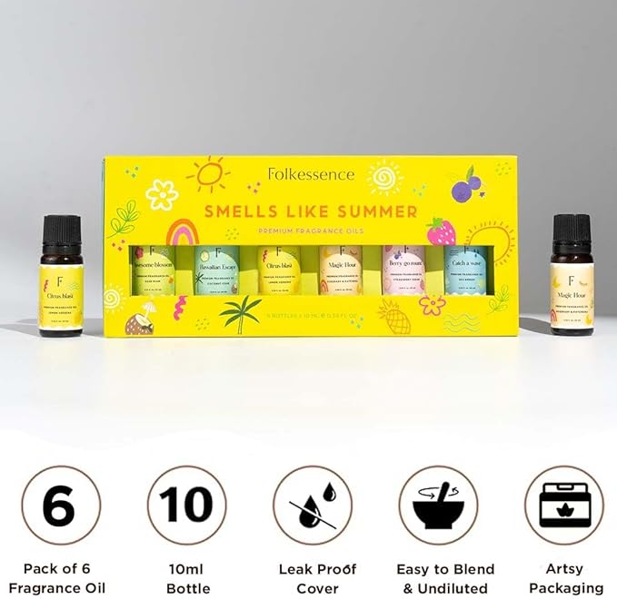 Folkulture Essential Oils for Home | Set of 6 (0.34 fl oz x 6) Essential Oils for Relaxation | Coconut, Strawberry, Rosemary Essential Oil for Meditation | Lemon Essential Oil for Women - Bloomnest
