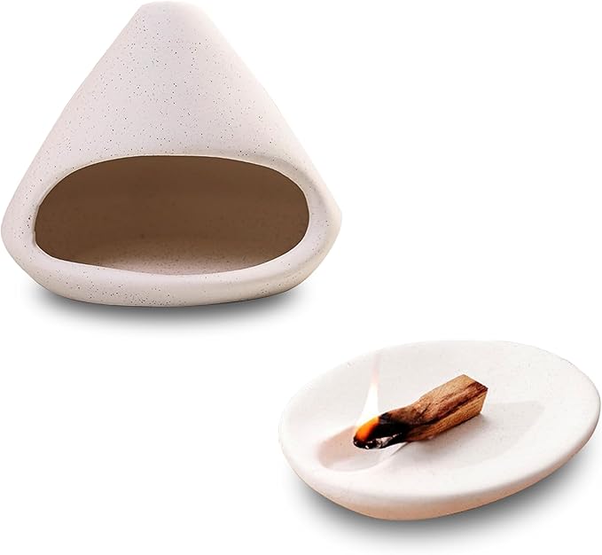 Set of 2 Palo Santo Holder Ceramic Sage Incense Burner Ash Catcher Meditation, Zen, Yoga Decor for Christmas Housewarming(White)
