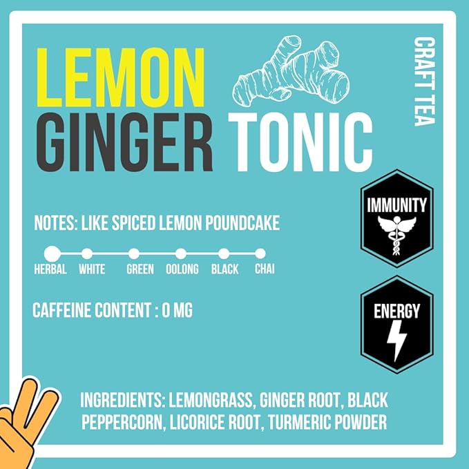 Revival Tea Company Lemon Ginger Tonic - Caffeine Free Herbal Tea Blend with Lemongrass and Ginger - 24 Tea Bags - Bloomnest