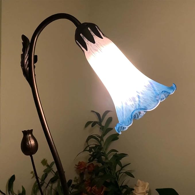 Bieye L10852 Lily Flower Blown Glass Accent Table Lamp for Living Room Bedroom Decoration (1-Light, Blue) - Bloomnest