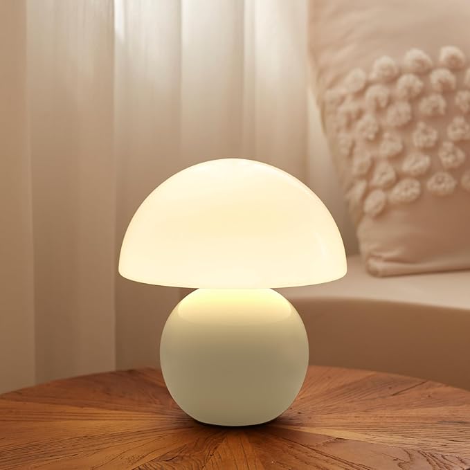 Mushroom Lamp Table Lamp for Bedroom,Desk Bedside Small Lamps for Living Room Night Stands,Mushroom Decor Cute Mini Modern Mid Century Lamps,Unique Aesthetic Home Living Room Decor (Cream) - Bloomnest