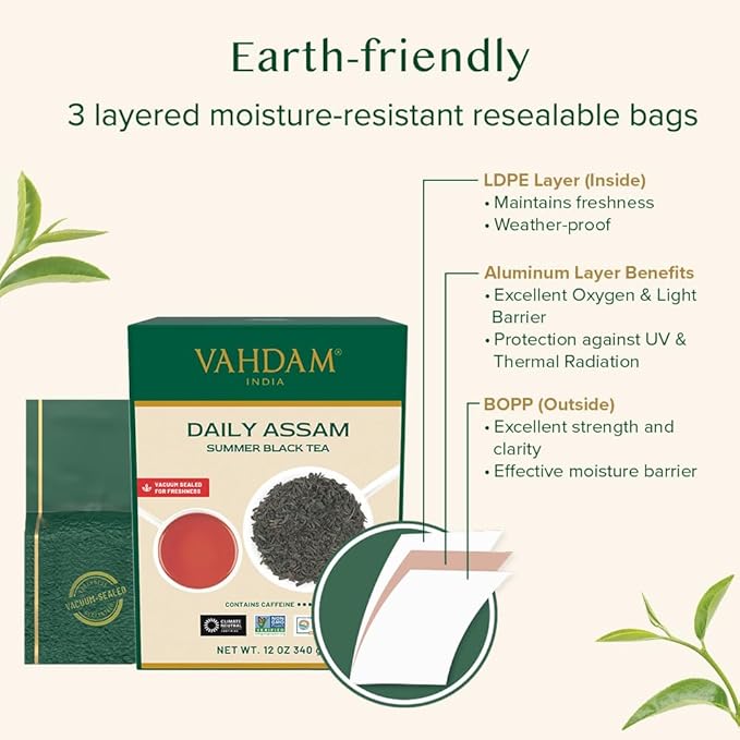 VAHDAM, Assam Black Tea Leaves (340g/12oz) 170+ Servings | High Caffeine, Non GMO, Gluten Free | STRONG, MALTY & RICH | Pure Unblended Single Origin Black Loose Leaf Tea | Vacuum Sealed - Bloomnest