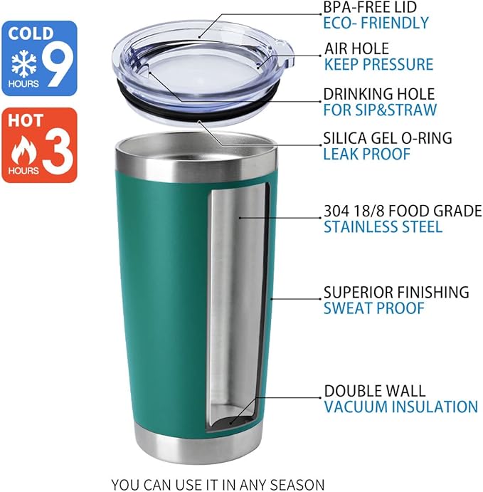 HASLE OUTFITTERS 20oz Tumblers Stainless Steel Mugs with Lid Double Wall Vacuum Insulated Coffee Cups for Cold & Hot Drinks (20oz-Dark Green, 4 Pack)