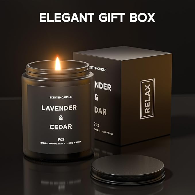 Lavender＆Cedar Candle, 9oz Scented Candle for Men, Scented Candles for Home, Soy Candle Gifts for Men, Personalized Blessing Minimalist Men's Scented Candle - Bloomnest