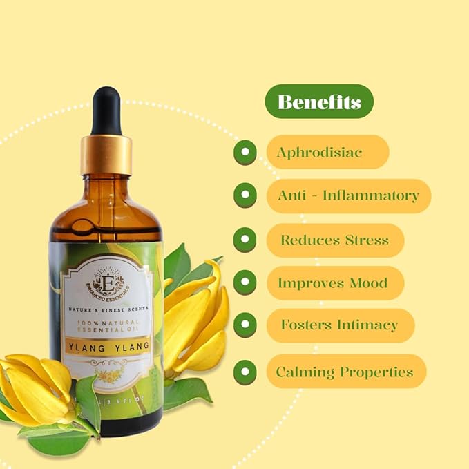 Luxurious YLANG YLANG Essential Oil by Enhanced Essentials|Slow Distilled & Pure| for Home,Diffusers,Skin Care,Aromatherapy,Bath, Massage,Perfume,Gifting,Soap and Candle Making|3.38 Fl Oz (100 ml) - Bloomnest