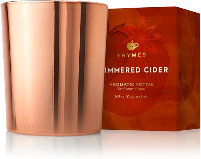 Thymes Scented Candles for Home Decor - Luxury Home Fragrance Gifts for Women & Men - Fall Candles with Warm Notes of Apple, Clove, & Cardamom - Rose Gold Votive (Simmered Cider, 2 oz) - Bloomnest