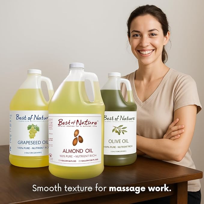 Best of Nature 100% Pure Sweet Almond Oil – Moisturizing Massage & Body Oil, Unscented for Hair, Skin, Face, Soap Making, Aromatherapy, Ideal Carrier for Essential Oils, 5 Gallon Pail (640 fl oz) - Bloomnest