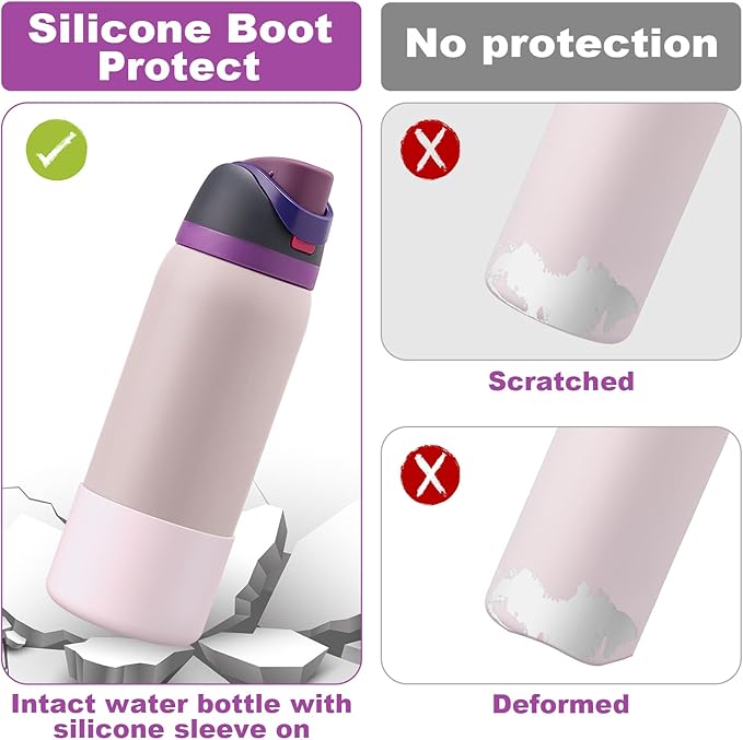 2PCS Silicone Water Bottle Boot for Owala 24oz 32oz 40oz, Anti-Slip Protective Sleeve Bottom Bumper Protector for FreeSip, Twist, and Flip Stainless Steel Water Bottles Alwenid