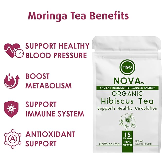 Premium Organic Hibiscus Tea Bags, 100% Natural and Organic Ingredients, Antioxidant Tea, Caffeine free | Authentic African Origin | Eco-conscious Teabags (15 count) , Supports Healthy Blood Pressure, Boosts Immune - Bloomnest