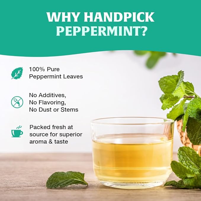 HANDPICK, Peppermint Tea, Eco-Conscious Tea Bags - 100 Count | Caffeine Free, Non-GMO | Minty, Fresh & Cool flavor | Direct From Source - Bloomnest