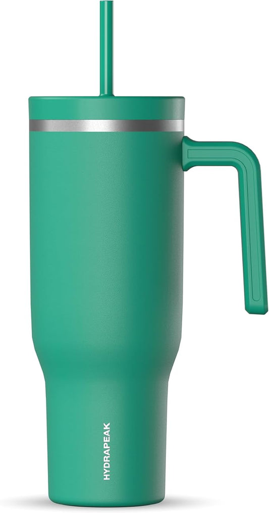 Hydrapeak Voyager 40 Oz Stainless Steel Tumbler with Handle, Insulated Water Bottle With Straw & Lid, Cupholder Friendly Reusable Travel Mug (Kelly Green) - Bloomnest