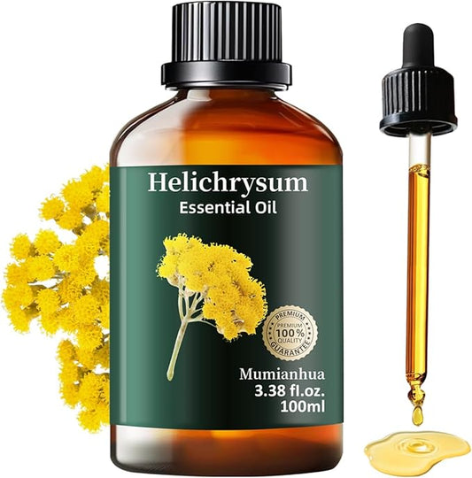 Helichrysum Essential Oil Pure, Mumianhua Natural Helichrysum Oil for Reed Diffusers, Home Humidifiers, Skin, Hair, Massage, DIY, Self-Care, Aromatherapy, Soap, Candle Making 3.38 Fl oz - Bloomnest