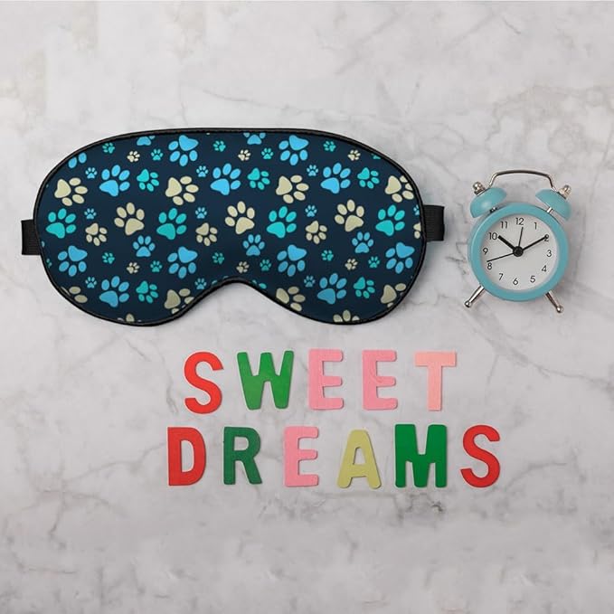 Dog Footprint Sleep Mask Eye Mask Dog Paws Cute Footstep Animal Blue Green Yellow Sleep Mask Light Blocking Adjustable Smooth Soft Eye Masks for Women Deep Rest Travel - Bloomnest