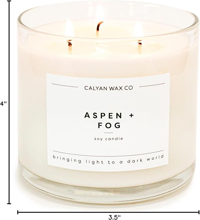 Calyan Wax Co. Aspen & Fog 3 Wick Scented Candle - 43 Hour Burn - Luxury 3 Wick Soy Candles - Non Toxic Soy Wax Candles - Long Lasting Large Glass Jar Candle for Home - 14.9oz - Bloomnest