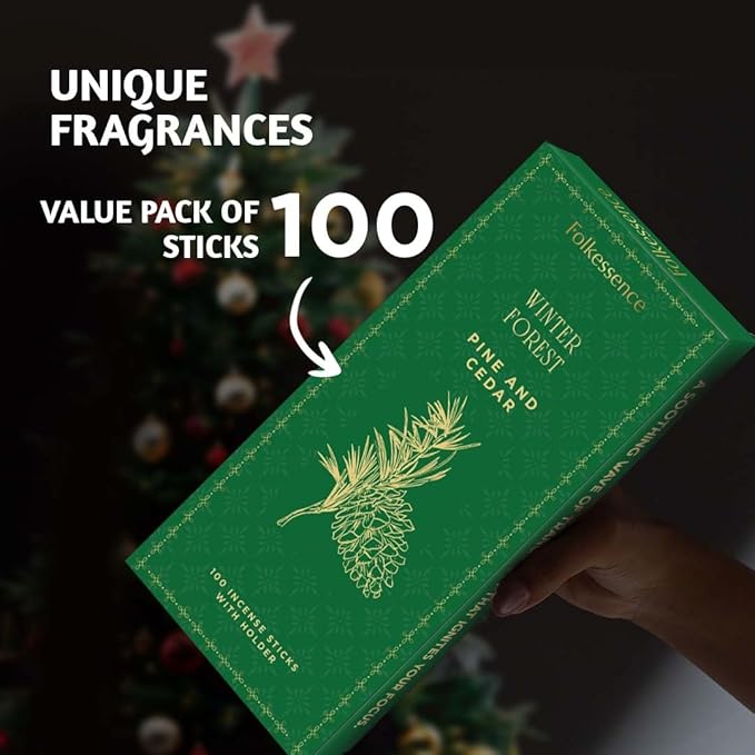 Folkulture Incense Sticks | Set of 120 Insence-Sticks with Holder for Relaxation |Pine & Cedar Incense| Organic, Slow Burning & Non Toxic Inscents | Luxe Woody Fragrances for Meditation