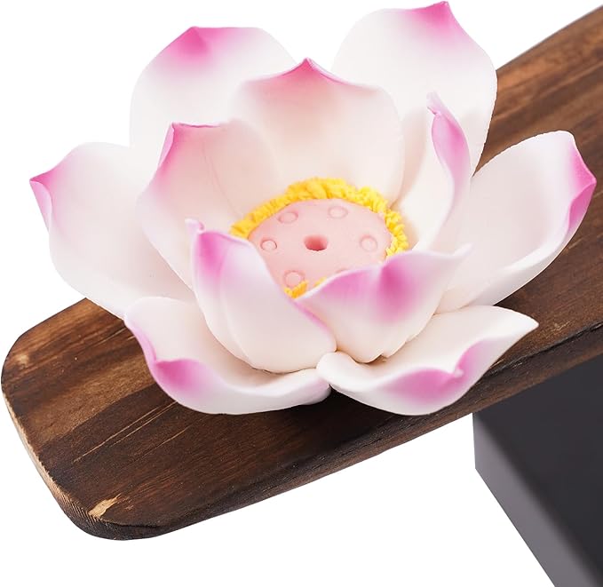 Backflow Incense Holder Incense Burner with Adjustable LED Light Ring Chinese Style Handmade Flower Censer,Compatible with Cone and Stick Incense (C) - Bloomnest
