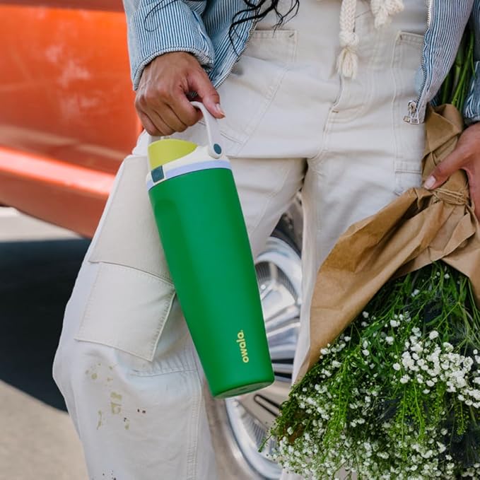 Owala FreeSip Tumbler Insulated Stainless Steel Water Bottle with Built-in Straw and Side Handle, For Travel, Work, School, and Sports, 40oz, BPA Free, Leak Proof, Putting Green Owala