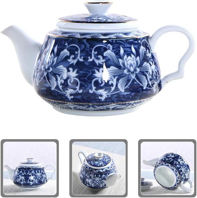 Blue and White Porcelain Teapot, Tea Kettle Teapot, Ceramic Chinese, Household, Ceramic Tea Pitcher, Vintage, Portable, Desktop Decor - Bloomnest