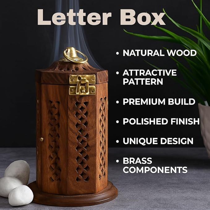 Bless-International Traditional-Handmade-Burner Wooden-Incense-Stick-Holder Ash-Catcher-Stand for-Aromatherapy-Meditation-Yoga (7 Inch Letter Box Wooden Charcoal/Cone) - Bloomnest