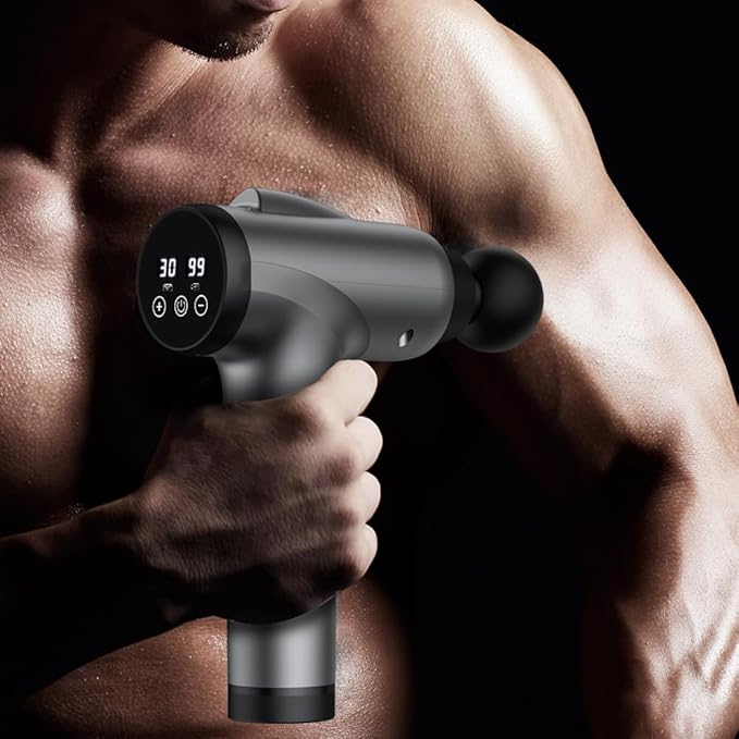 Massage Gun Deep Tissue, Handheld Electric Muscle Massager, High Intensity Percussion Massage Device for Pain Relief with 9 Attachments & 30 Speed(Grey) - Bloomnest