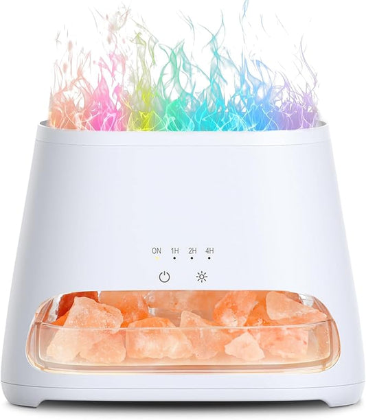 SALKING Colorful Flame Fire Diffuser Humidifier, Himalayan Salt Lamp, 7 Colors Changing Oil Diffuser, Ultra-Quiet Essential Oils Aromatherapy Diffusers for Large Room, Bedroom,150ml (White)