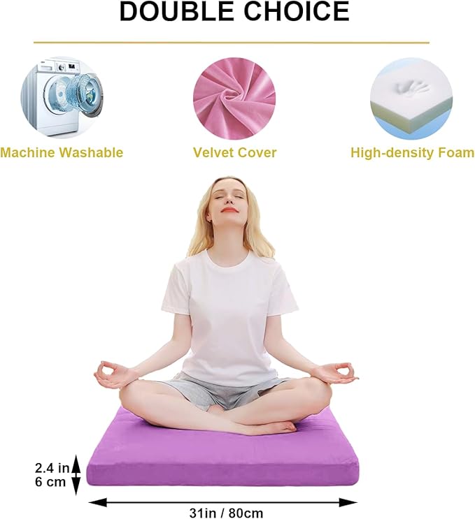 Velvet Zabuton Meditation Mat, 31 * 31 inches, Yoga Meditation Cushion Floor (Purple)