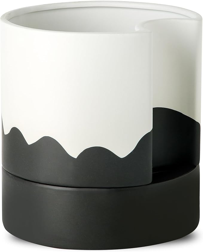Nihow Self Watering Plant Pot: 8 Inch Ceramic Planter with Drainage Hole & Water Storage Plus for Indoor & Outdoor Plants - Cylinder Round Flower Pot for Succulent/Herbs/Violets - White & Wave Black - Bloomnest