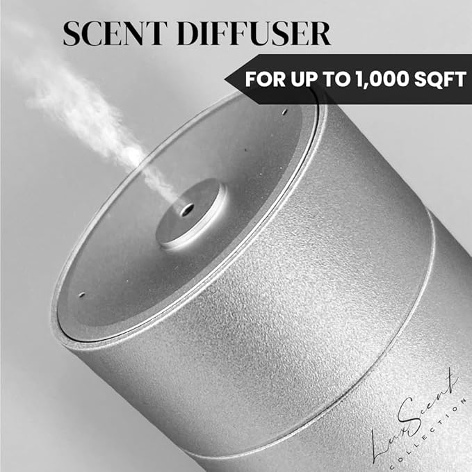 Aroma Scent Diffuser Starter Kit for Up to 1000SQ. FT. Coverage - 120ML Waterless Essential Oil Scent Included - Luxury Aroma Diffuser Ideal for Home, Office & Hotel (Silver, Sweet Temptation) - Bloomnest