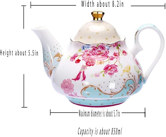 Tea Pot Bone China Floral Design Vintage Teapot Loose Tea Women and Tea lovers 850 ml about 4 Cups Gift Box - Bloomnest