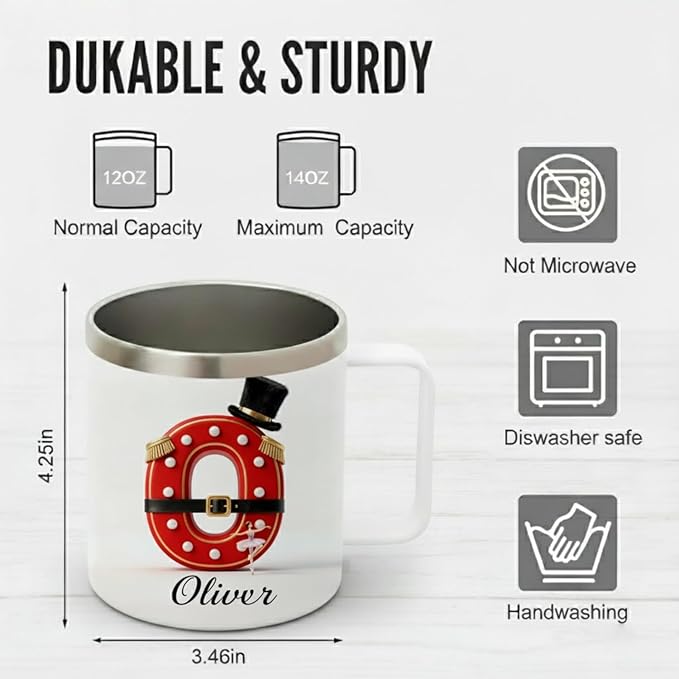 Personalized Nutcracker Ballet Mug with Custom Name & Initial - 14oz Insulated Coffee Tumbler with Handle & Lid - Elegant Christmas Gift for Dancers, Ballerinas, Women & Girls (B65) - Bloomnest