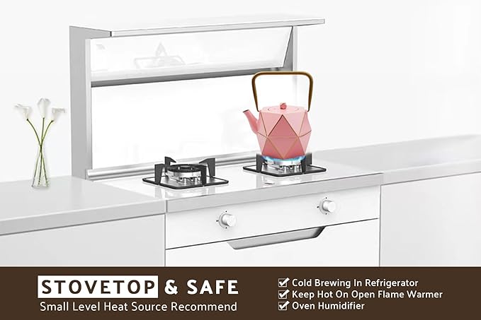 Toptier Cast Iron Teapot, Stovetop Safe Japanese Cast Iron Tea Kettle, Diamond Design Tea Pot with Removable Infuser for Loose Tea, 30 Ounce (900 ml), Pink - Bloomnest