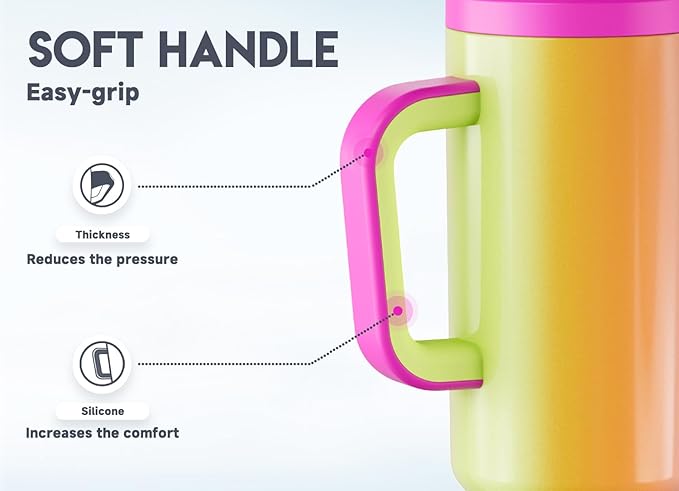 Meoky 50 oz Tumbler with Handle, Tumbler with Lid and Straw, Insulated Stainless Steel Travel Mug, 100% Leak-proof, Keeps Cold for 36 Hours or Hot for 12 Hours (Carnival) - Bloomnest