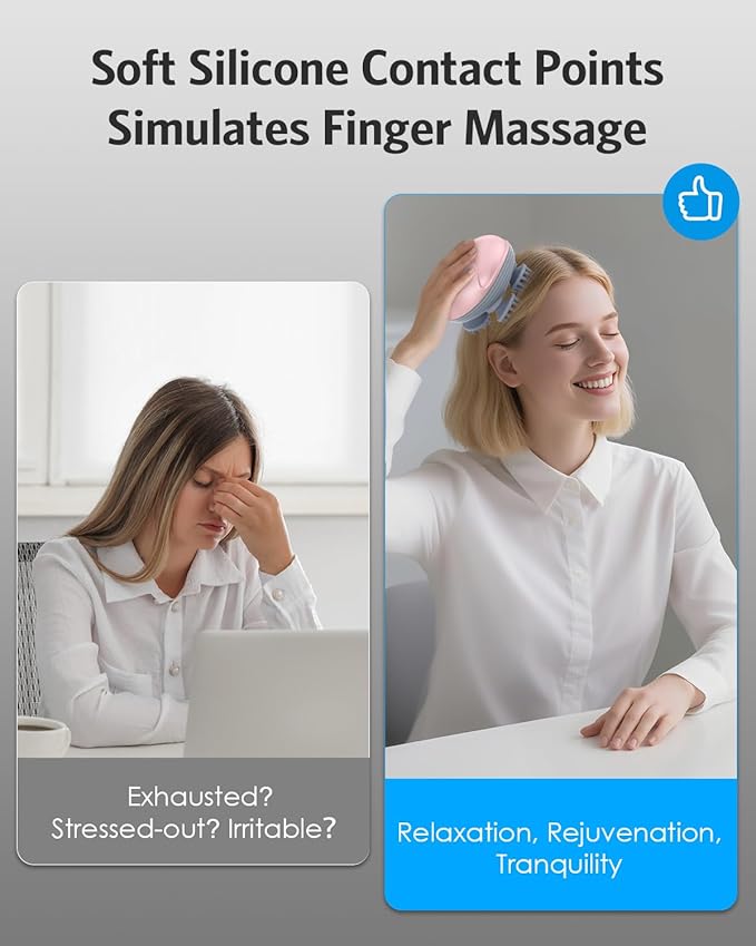AMIR Electric Scalp Massager, Portable Head Scratcher with 96 Kneading Nodes, Handheld for Stress Relief and Pain Relief, Ideal Valentine‘s Day Gift for Her/Him (Pink) AMIR