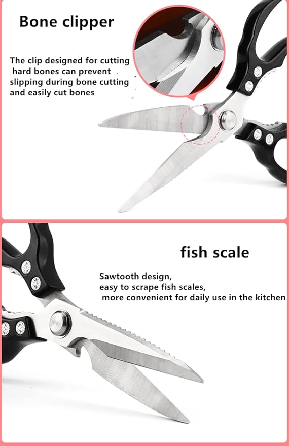 AWinjoy Heavy Duty Sharp Kitchen Scissors, Dishwasher Safe, Cooking Shears for Meat, Chicken, Fish, Poultry, Herb, Bread (Black) - Bloomnest
