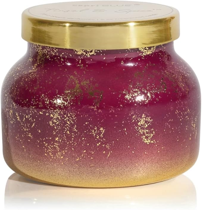 Capri Blue Glimmer Jar Candles - Luxury Holiday Scented Candles for Home - Long Lasting Soy Wax Blend - Scented Holiday & Home Decor - Tinsel & Spice Signature Petite Jar (8 oz) - Bloomnest