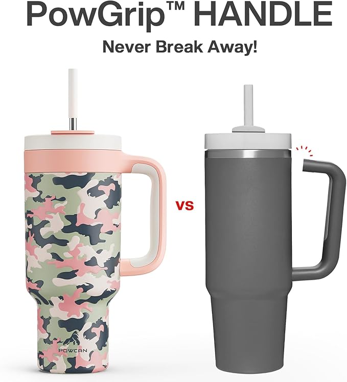 40 oz Camo Tumbler with Handle, 2-in-1 Straw and Sip Lid, Leakproof, Dishwasher Safe, Insulated Stainless Steel Travel Coffee Mug, Keeps Cold for 34 Hours, Fits in Car Cup Holder (Rose Dappled) - Bloomnest