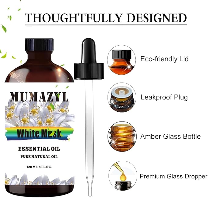 White Musk Essential Oil, White Musk Oil 4 Fl Oz 120ML for Diffuser Humidifier Yoga Cleaning DIY Candle Soap Making Essential Oils - Bloomnest