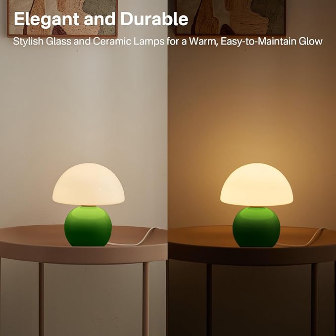 Mushroom Lamp Table Lamp for Bedroom,Desk Bedside Small Lamps for Living Room Night Stands,Mushroom Decor Cute Mini Modern Mid Century Lamps,Unique Aesthetic Home Living Room Decor(Green) - Bloomnest