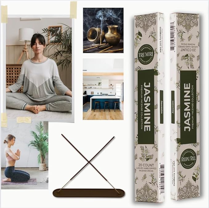 Jasmine Incense Sticks - Total 120 Insence-Sticks - 6 Packs of 20 Insense - Inciensos - Inscents - Natural Non Toxic Ingredients - Incents - Incence - Inscense - Insents TRUMIRI