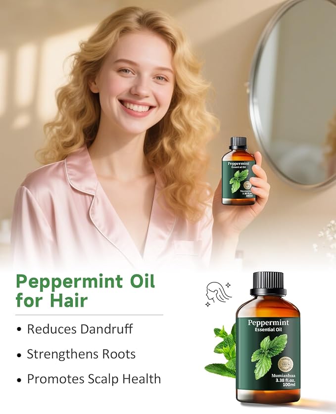 Peppermint Essential Oil Pure, Mumianhua Natural Peppermint Oil for Diffuser, Aromatherapy, Skin, Hair,SPA, DIY, Soap Making,Cleaning 3.38 Fl Oz - Bloomnest