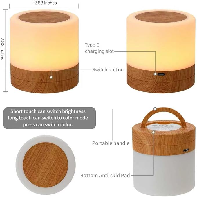 Nursery Night Light for Kids, USB Rechargeable Small Desk Lamp,13 RGB Colors & 4 Brightness & 1 Remote, Touch Bedside Cordless Table Lamp, Portable Night Lamp for Bedroom Living Room Home (Brown) - Bloomnest