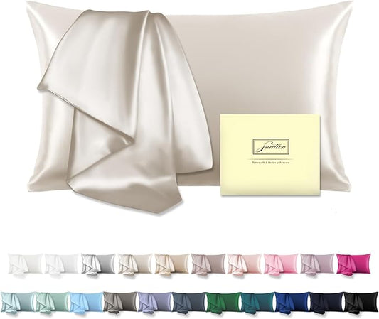 Natural Mulberry Silk Pillowcase for Hair and Skin Queen Size 20"X30" Pillow Case with Hidden Zipper Soft Breathable Smooth Cooling Silk Pillow Covers for Sleeping (Beige,Queen,1Pcs) - Bloomnest
